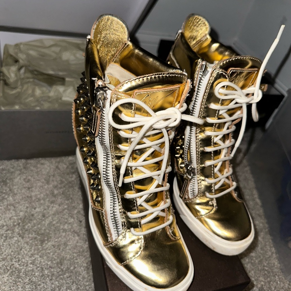 Giuseppe Zanotti Gold High-Top Sneakers with Studs